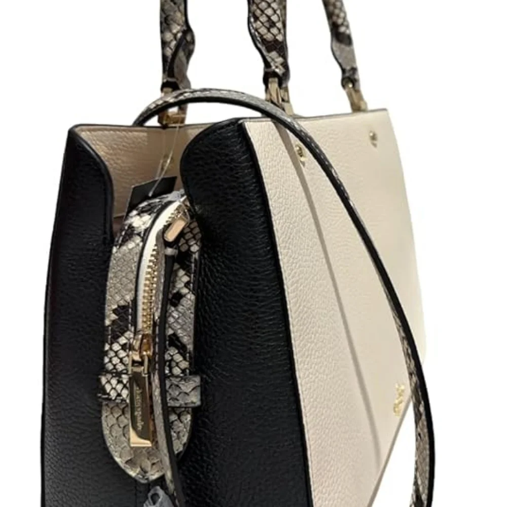 kate spade Pebbled Leather Satchel in Cream with Snake-Print Trim